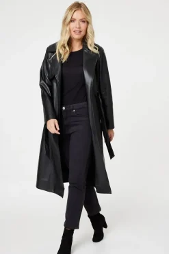 Faux Leather Tie Waist Coat
