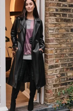 Faux Leather Tie Waist Coat