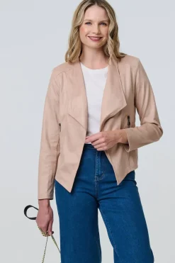 Faux Leather Waterfall Front Crop Jacket