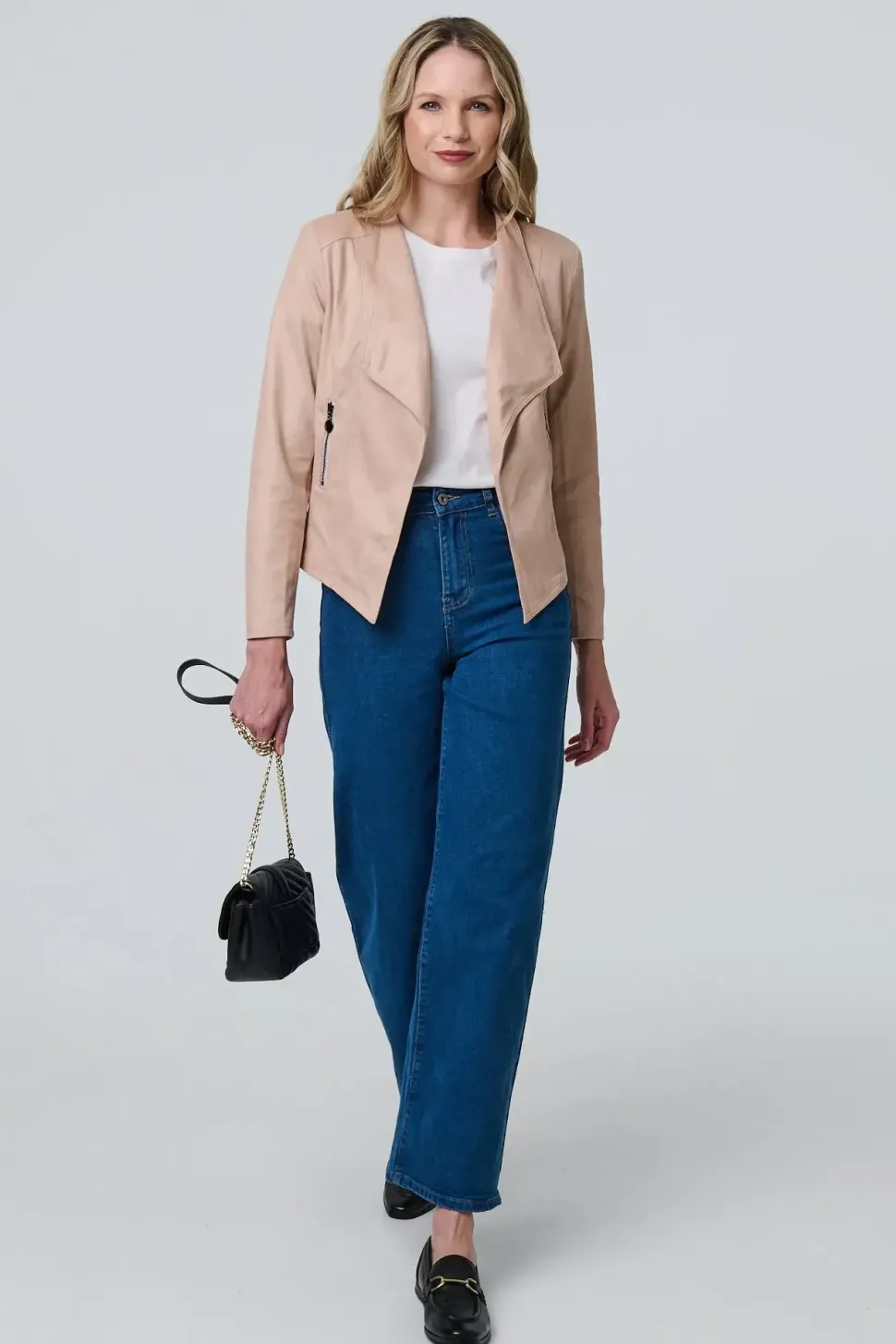 Faux Leather Waterfall Front Crop Jacket