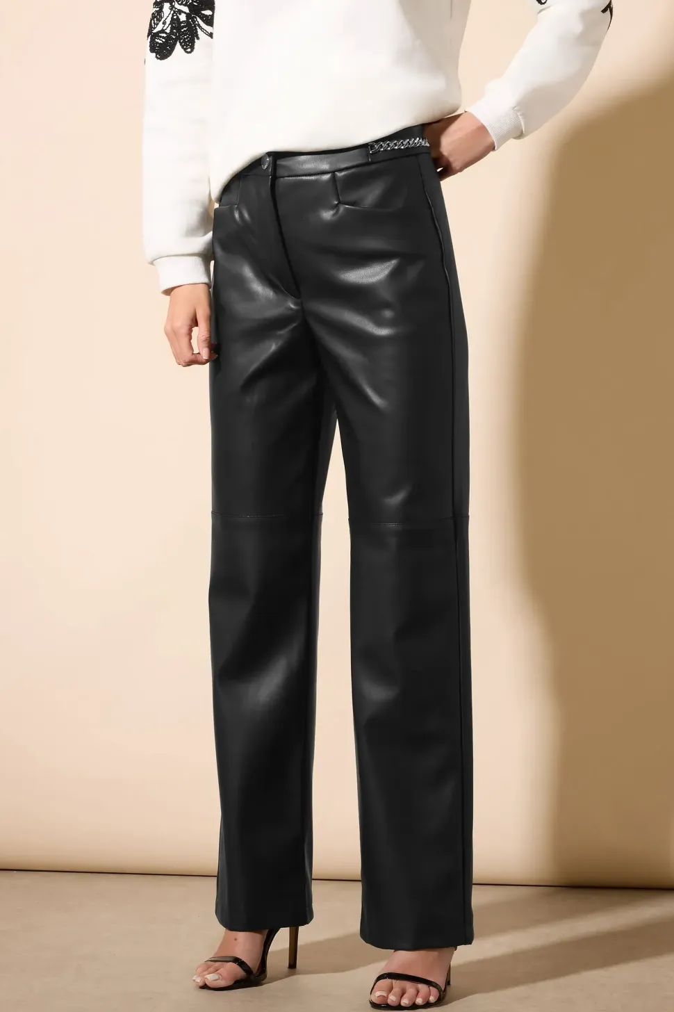 Faux Leather Wide Leg Trousers