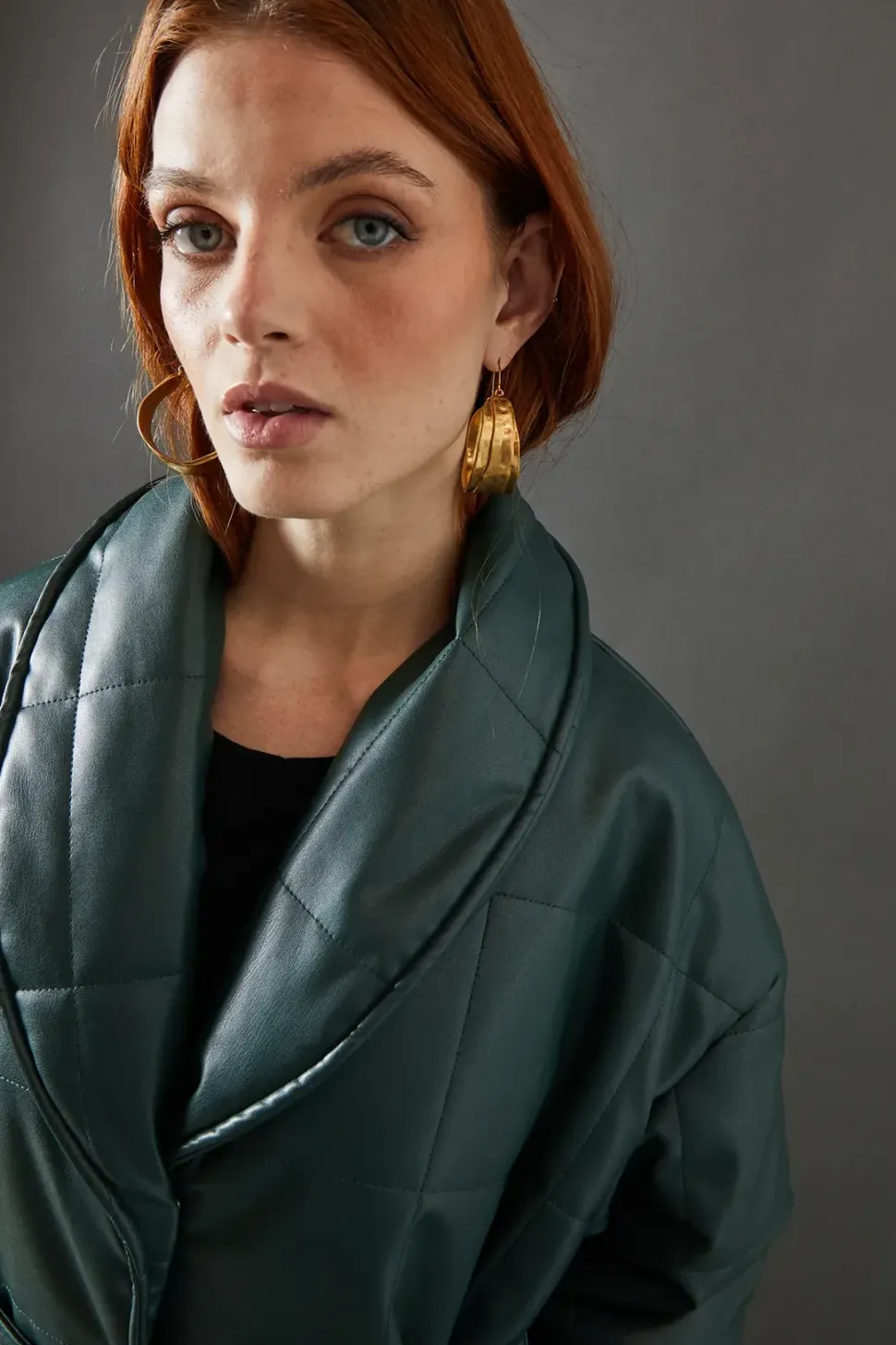 Faux Leather Wrap Belted Padded Coat