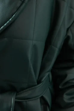 Faux Leather Wrap Belted Padded Coat