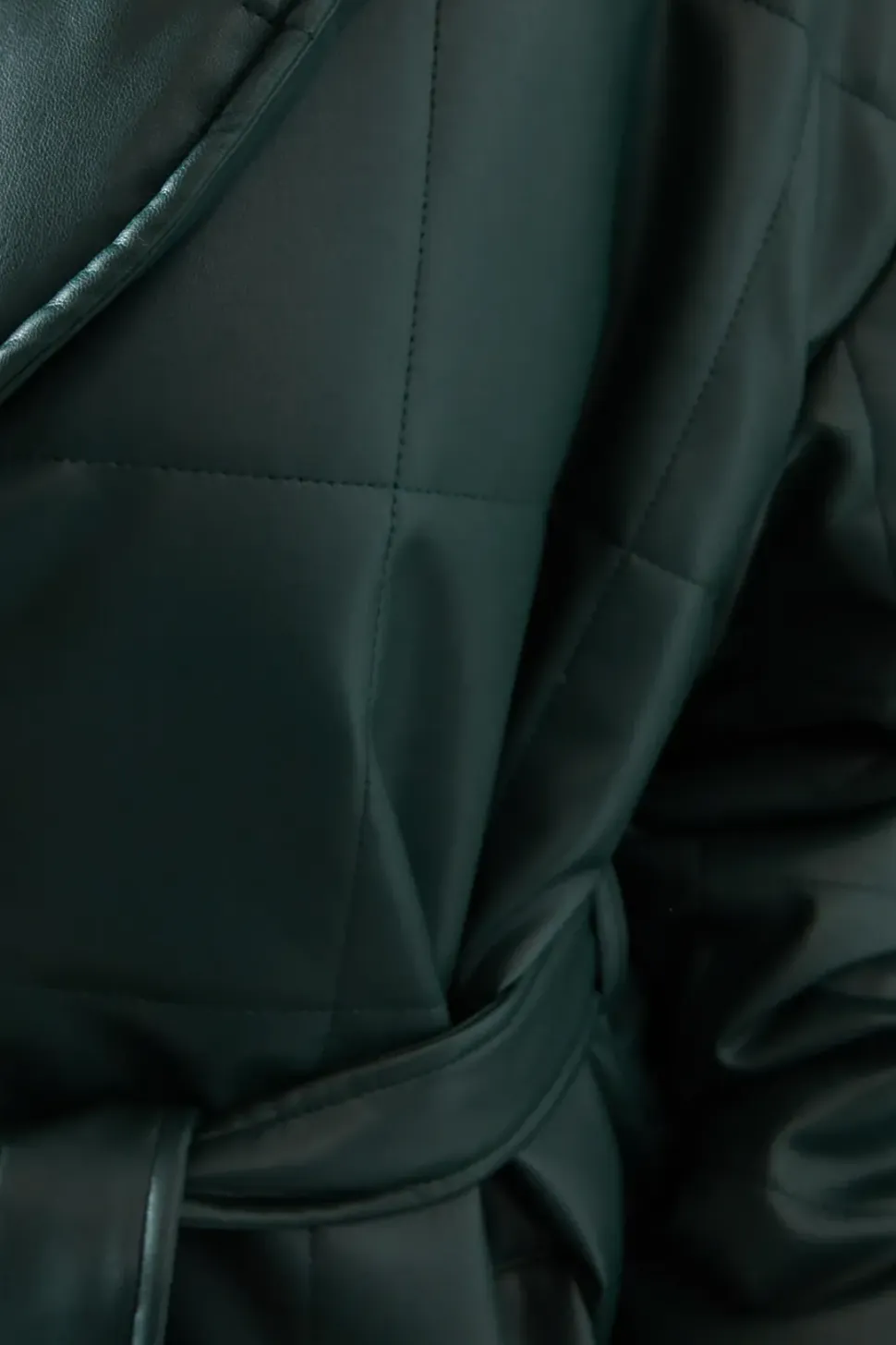 Faux Leather Wrap Belted Padded Coat