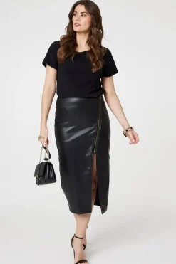 Faux Leather Zip Detail Pencil Skirt