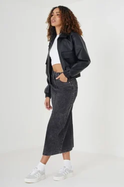 Faux Leather Zip Through Bomber Jacket