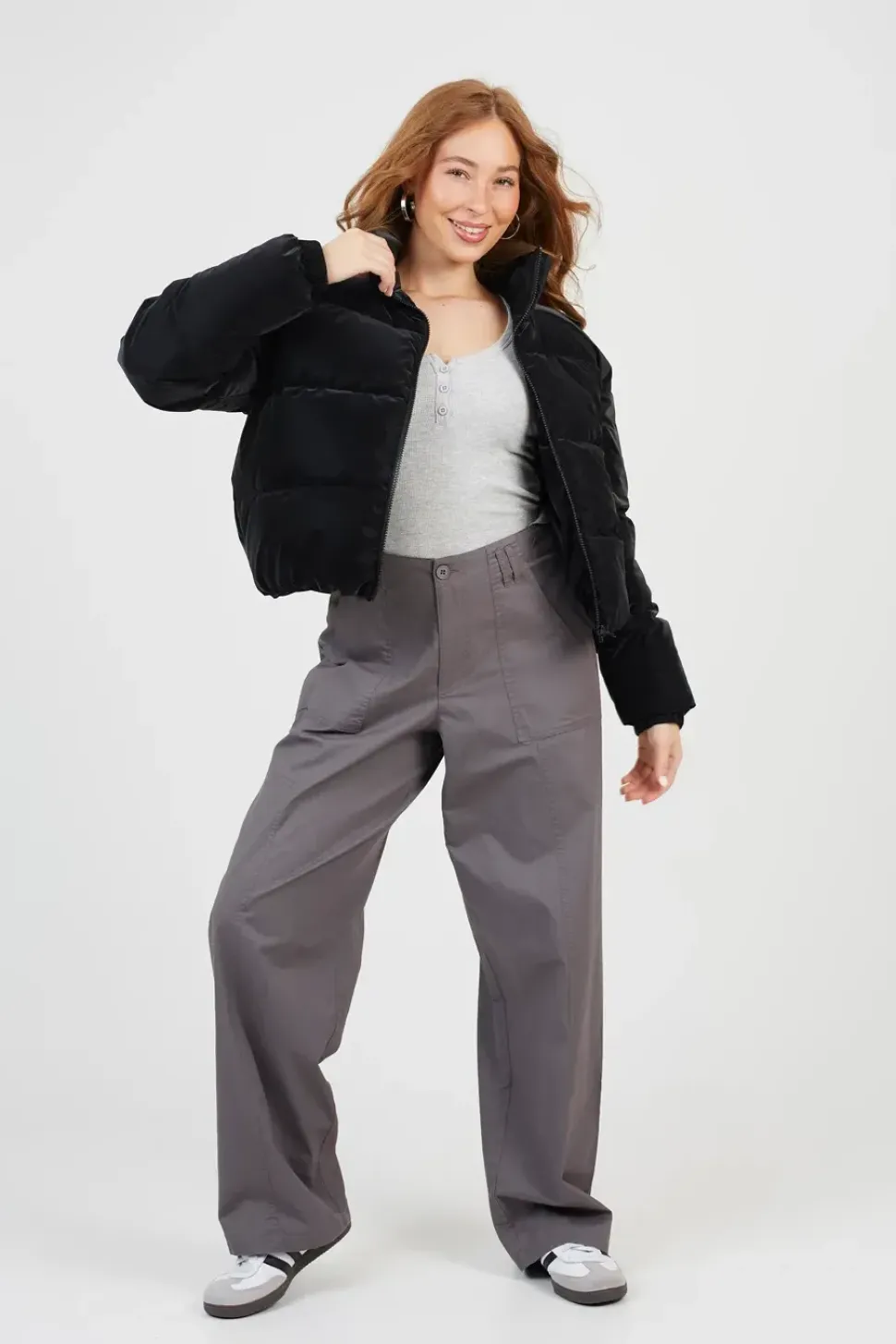 Faux Sharkskin Puffer Jacket