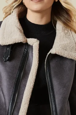 Faux Suede Borg Detail Aviator Jacket