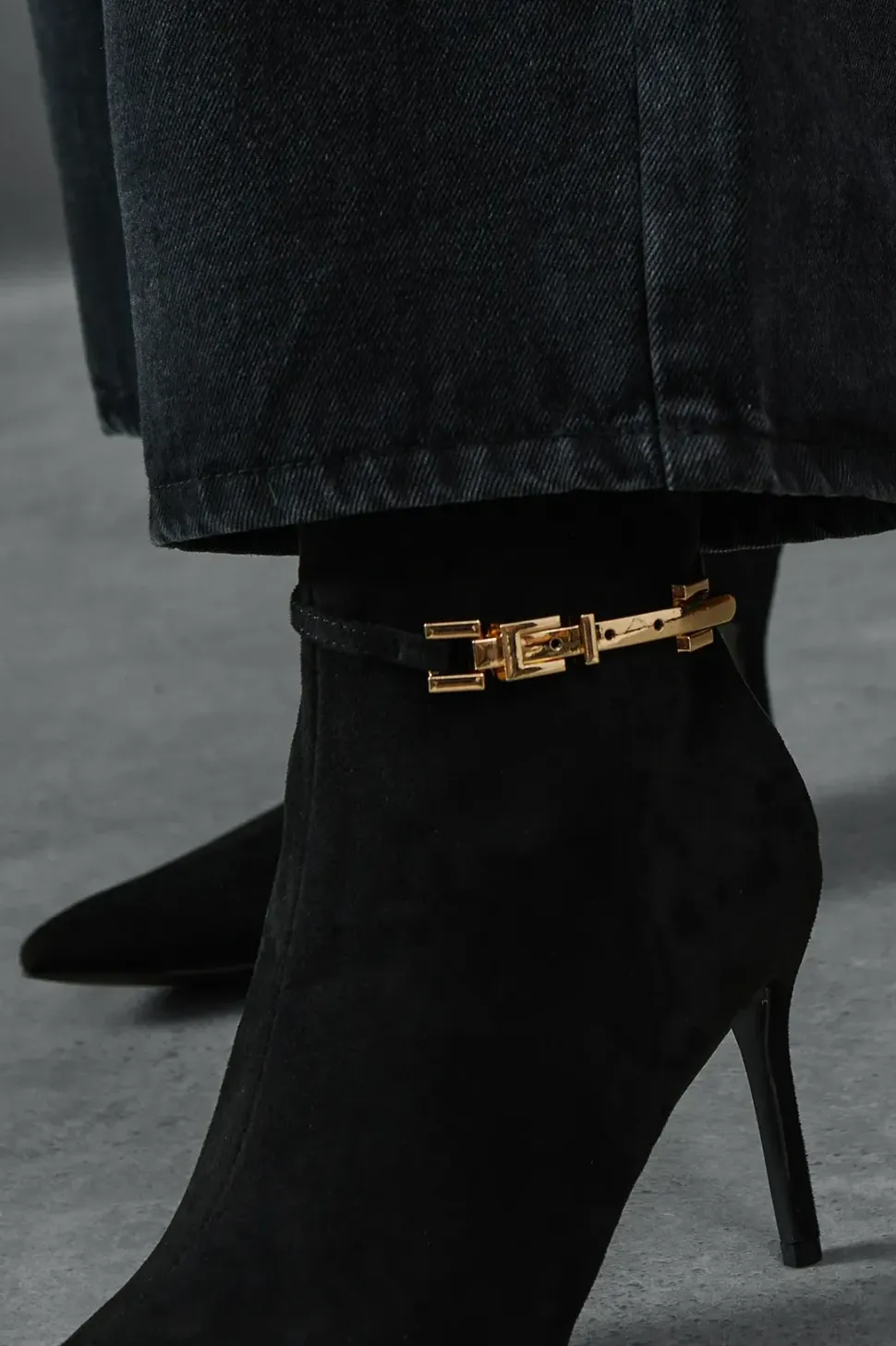 Faux Suede Buckle Ankle Heeled Boots