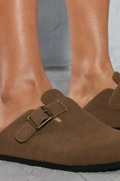 Faux Suede Buckle Clogs
