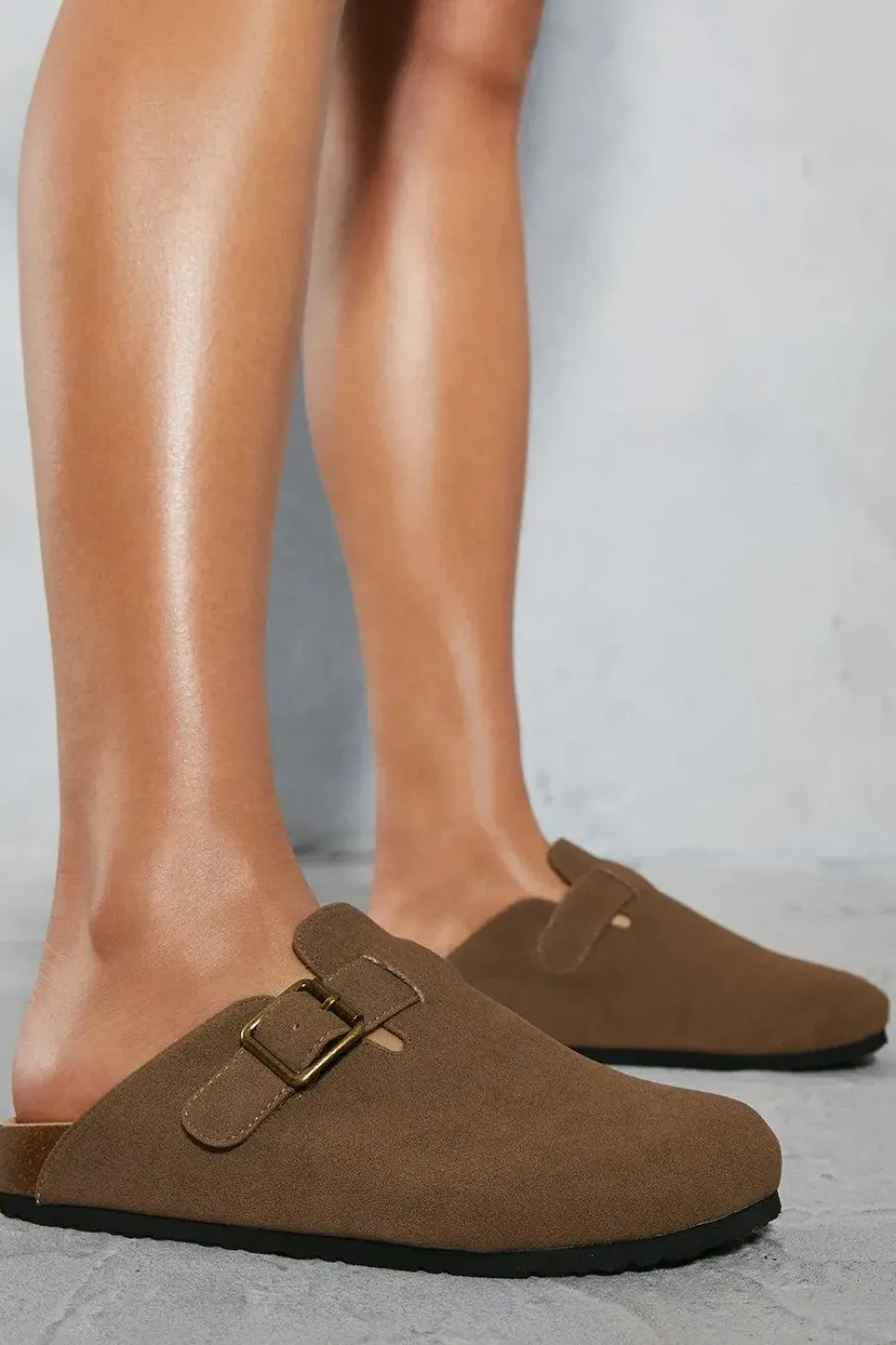 Faux Suede Buckle Clogs