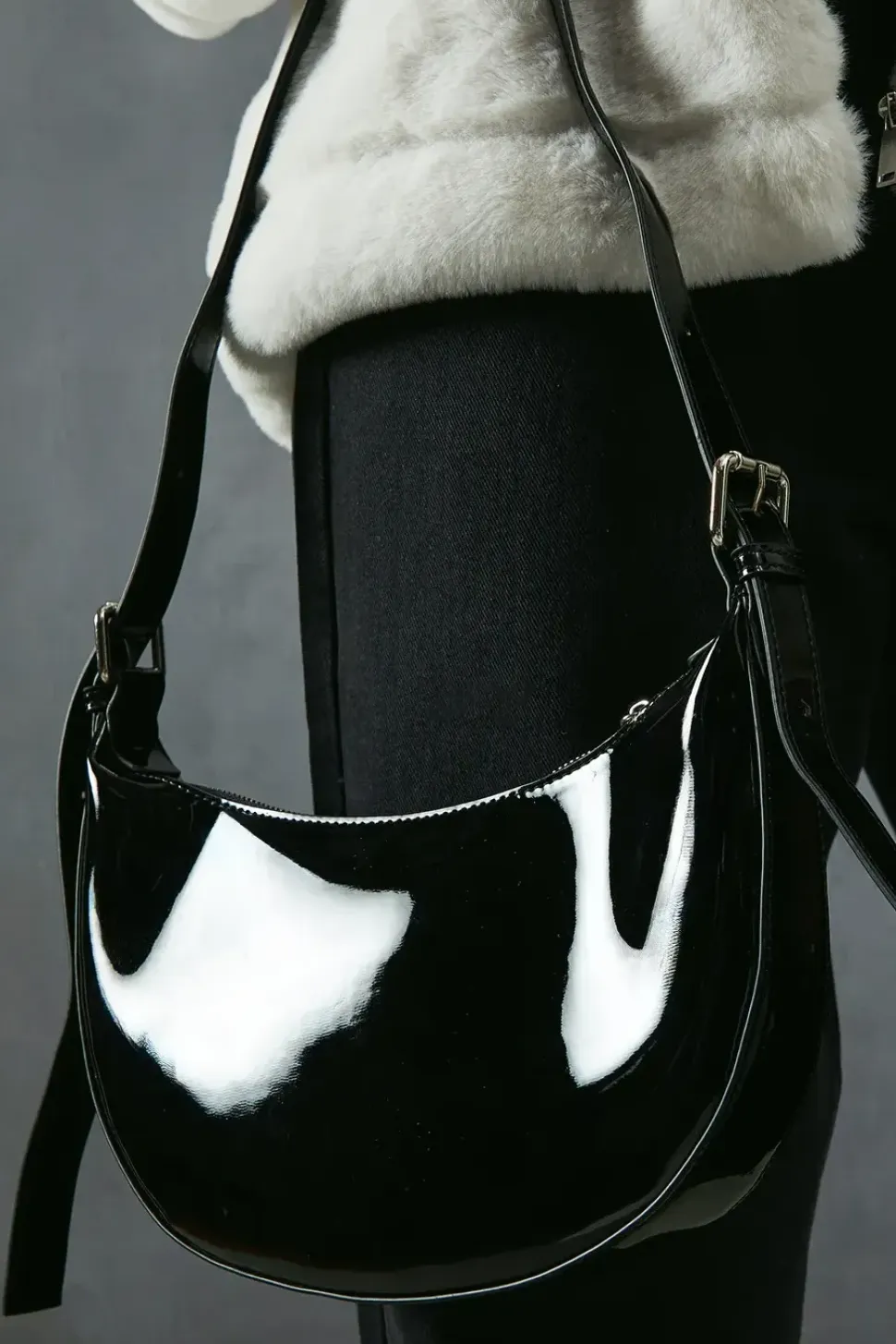 Faux Suede Detail Slouch Shoulder Bag