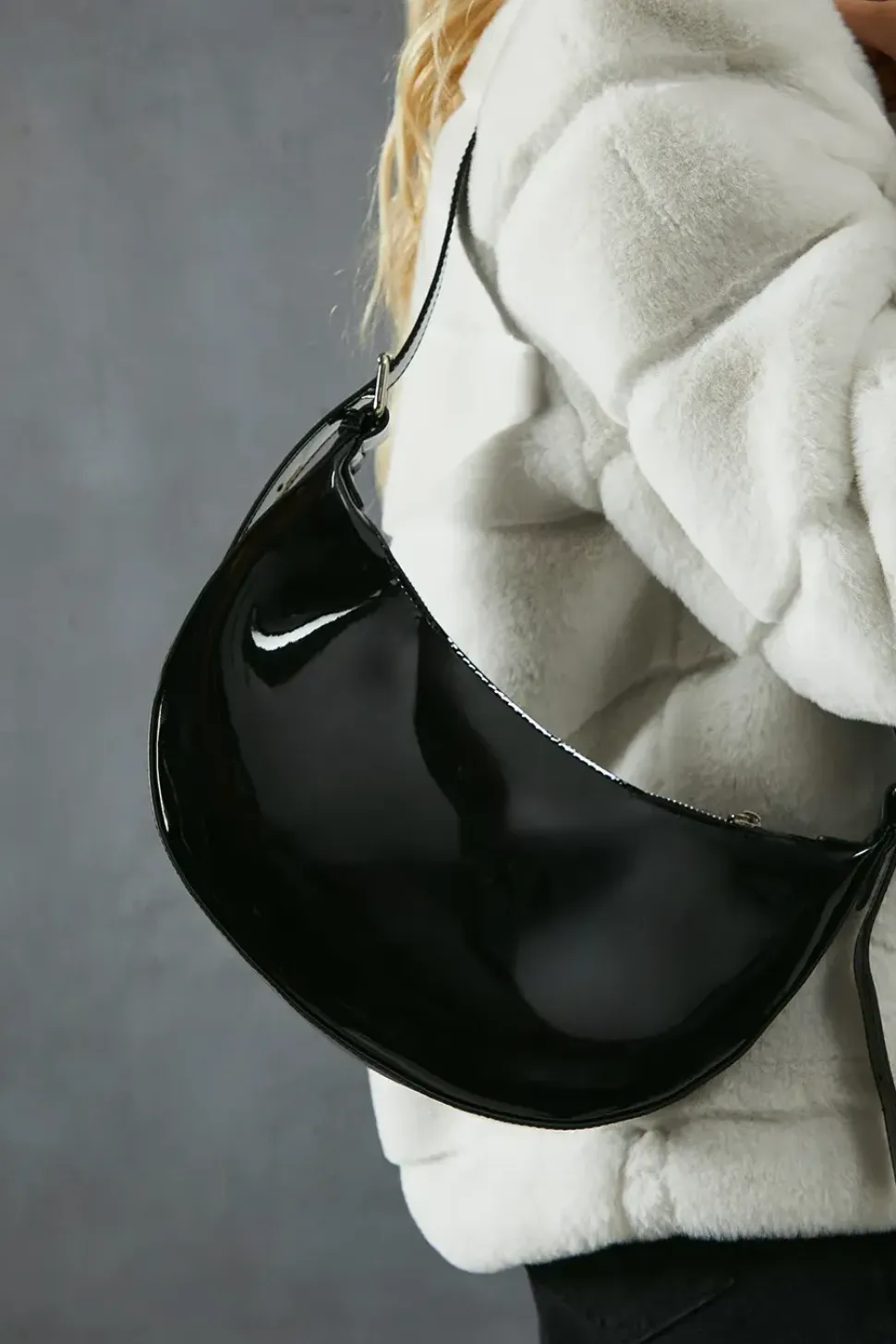 Faux Suede Detail Slouch Shoulder Bag