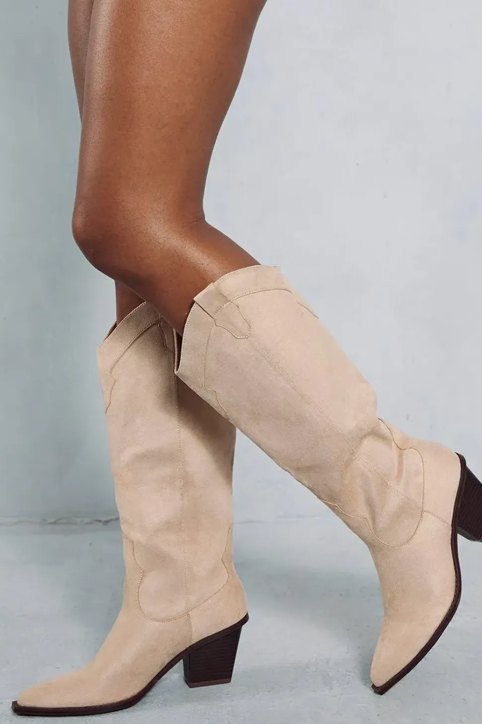 Faux Suede Knee High Cowboy Boots