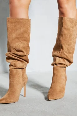 Faux Suede Ruched Stiletto Boots