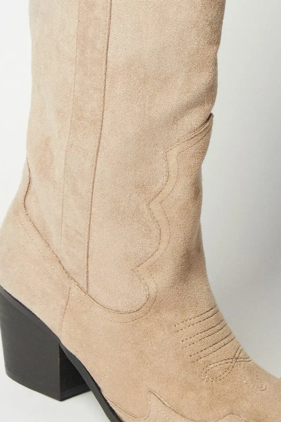 Faux Suede Western Block Heel Boots