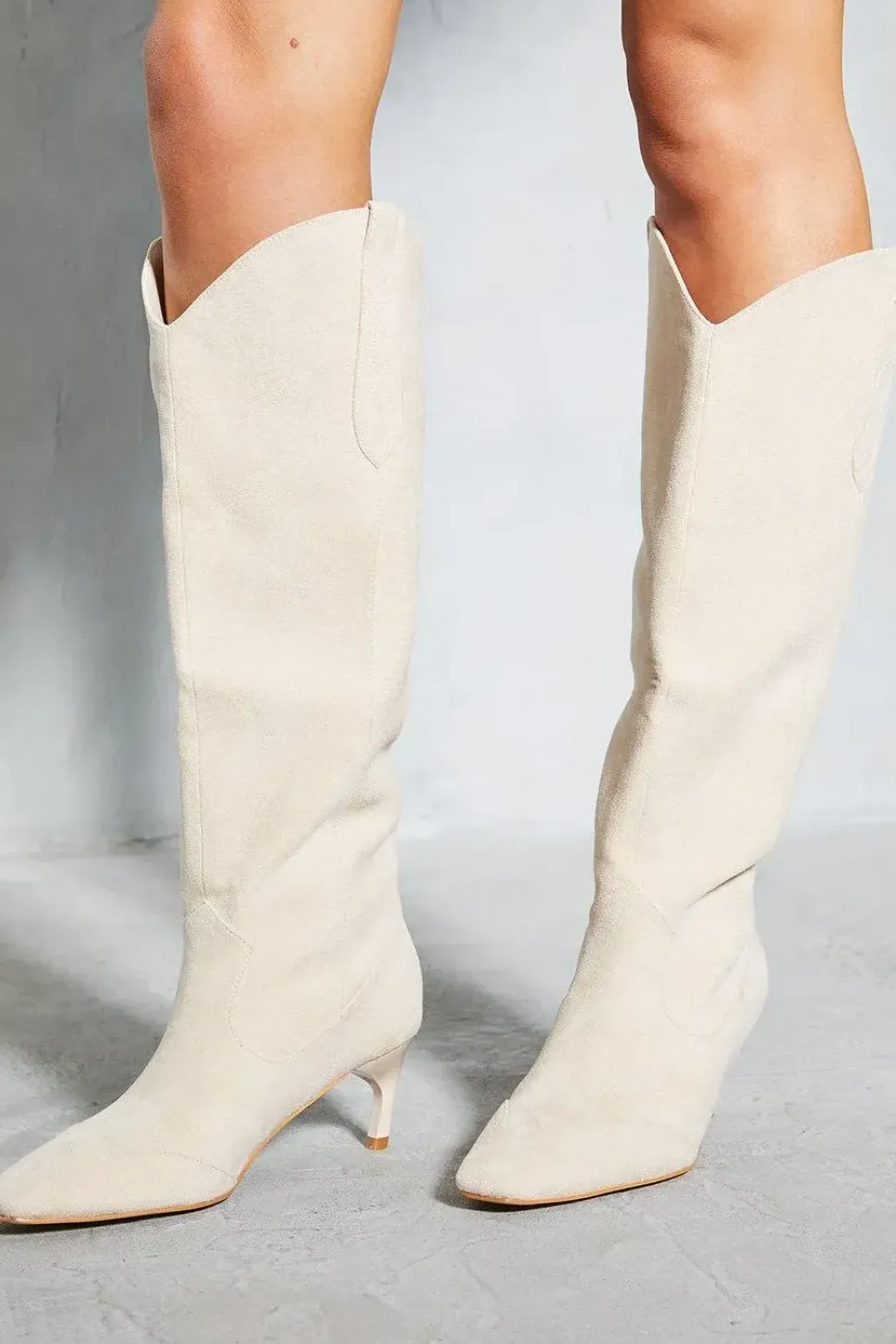 Faux Suede Western Low Heel Boots
