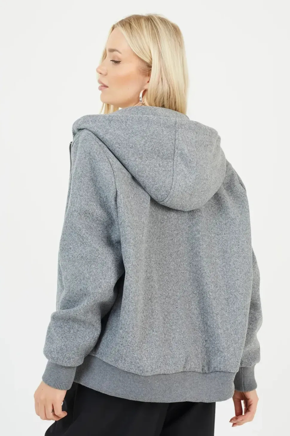 Faux Wool Hooded Bomber Jacket