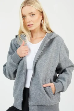 Faux Wool Hooded Bomber Jacket