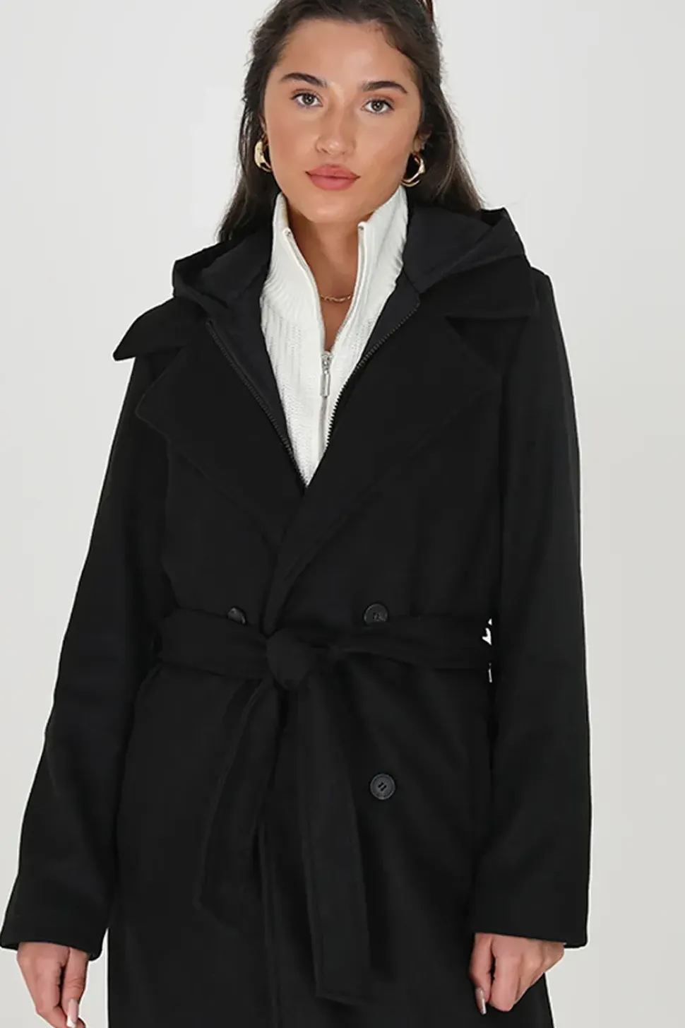 Faux Wool Maxi Hooded Trench Coat