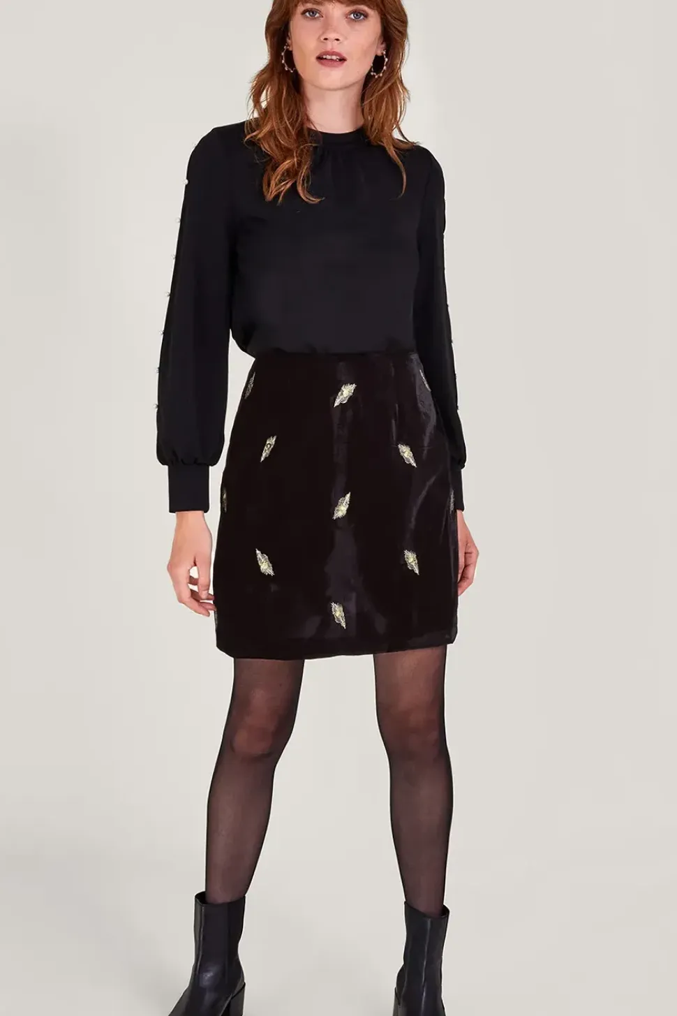 Faye Embellished Velvet Skirt