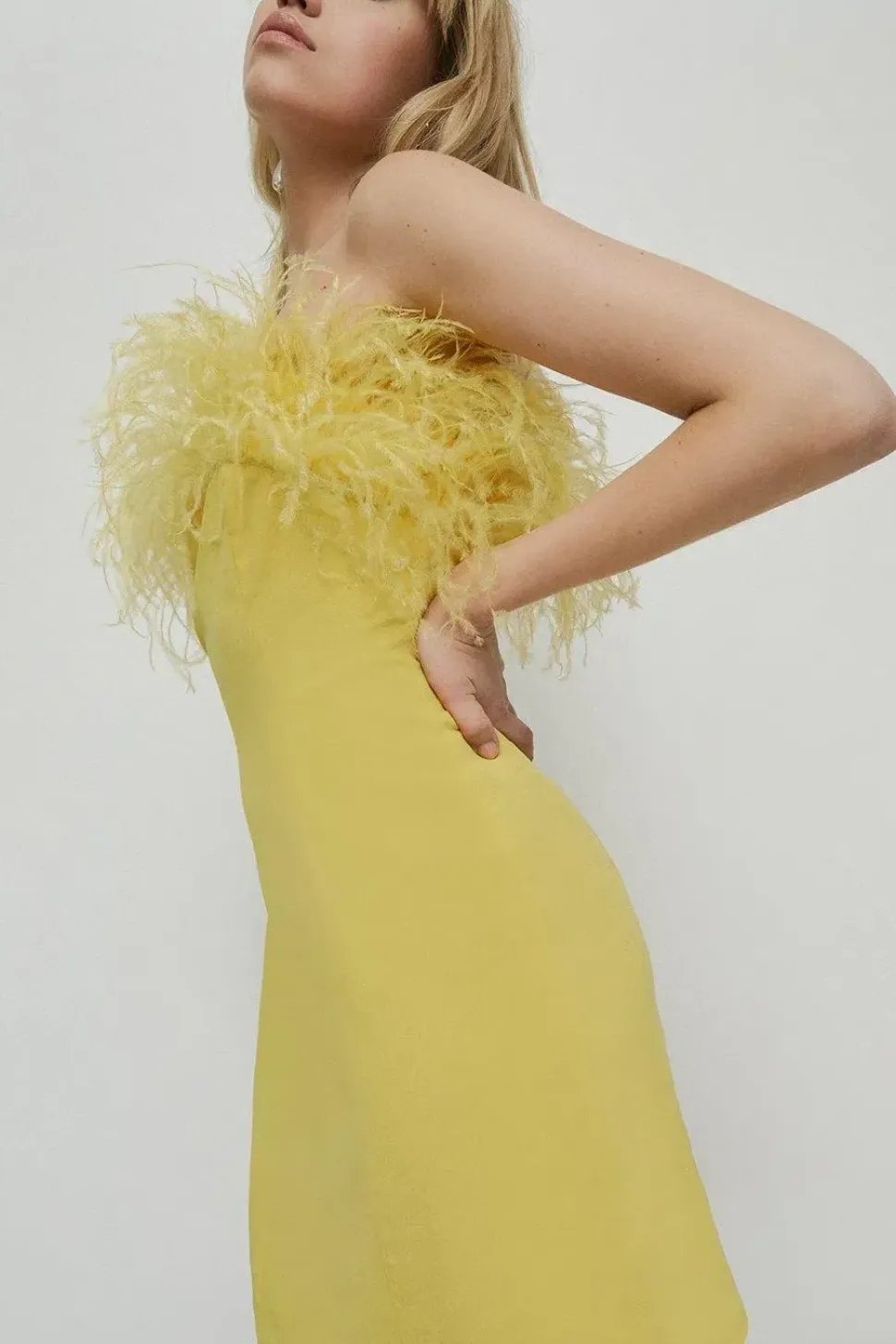Feather Bandeau Mini Dress