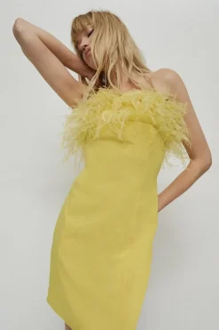 Feather Bandeau Mini Dress