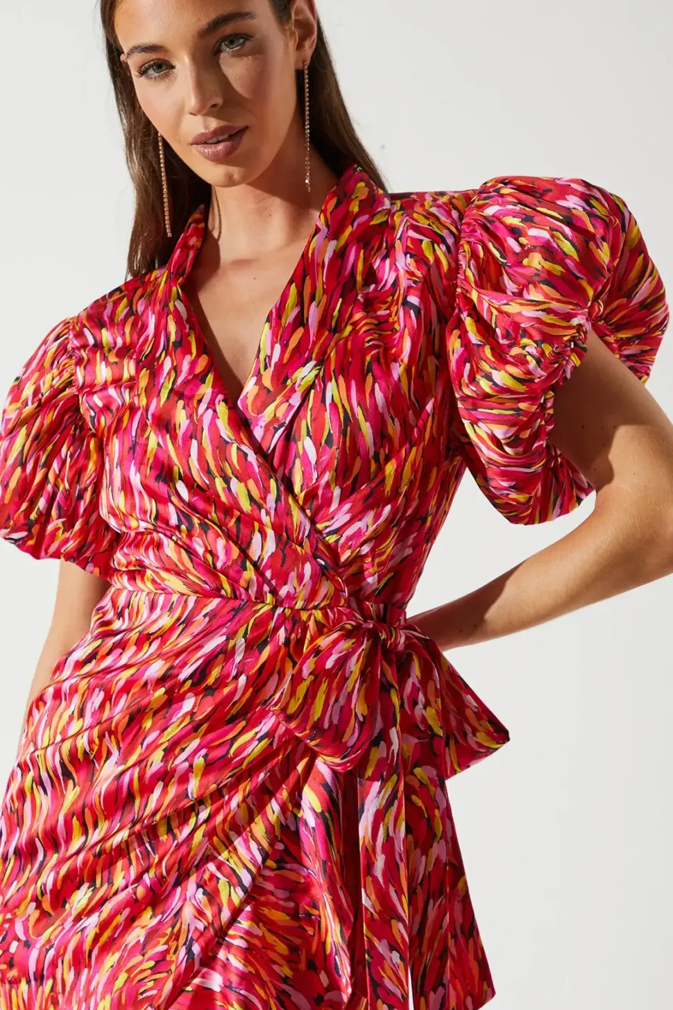Feather Brushstroke Print Wrap Dress