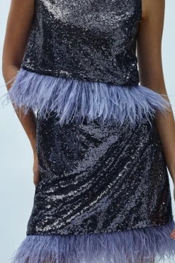 Feather Contrast Hem Mini Skirt