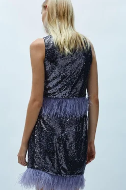 Feather Contrast Hem Mini Skirt