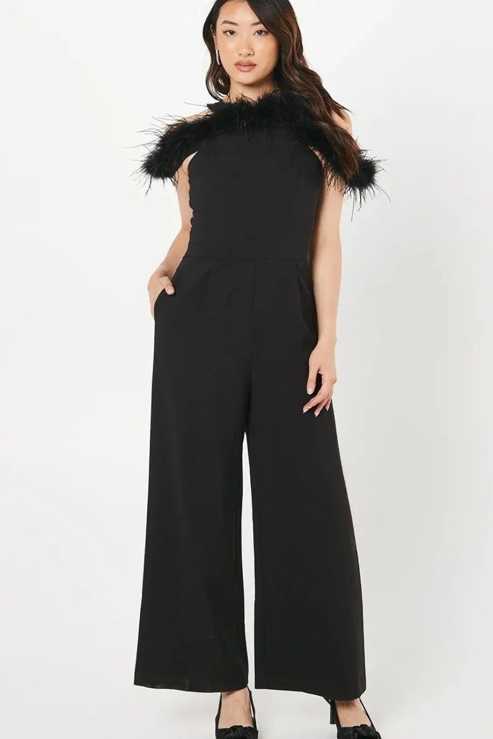 Feather Off Shoulder Jumpsuit