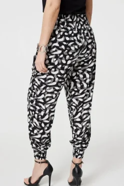 Feather Print Harem Pants with Pockets