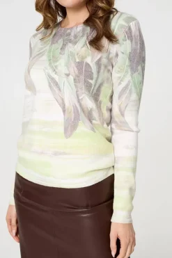 Feather Print Long Sleeve Knit Top