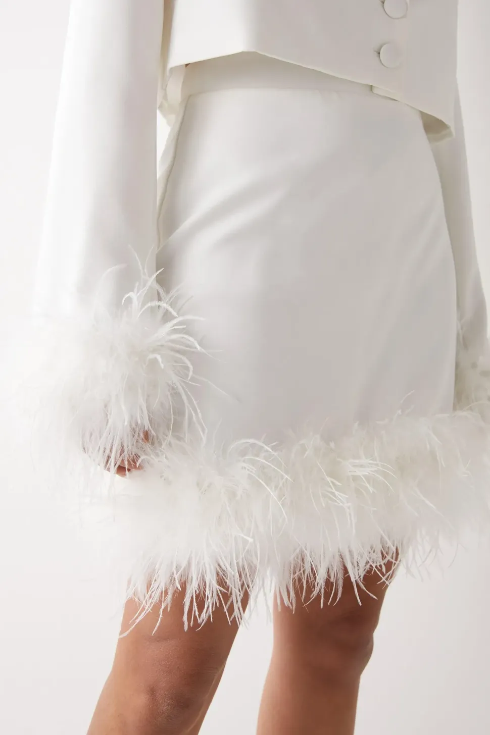 Feather Trim Tailored Mini Skirt