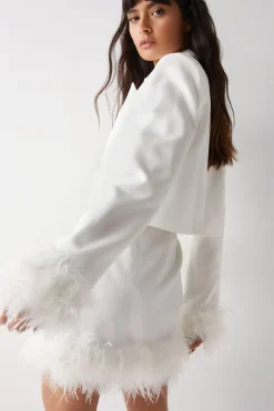 Feather Trim Tailored Mini Skirt