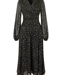 Festive Star Print Wrap Front Midi Dress