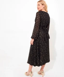 Festive Star Print Wrap Front Midi Dress