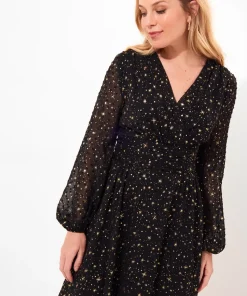 Festive Star Print Wrap Front Midi Dress