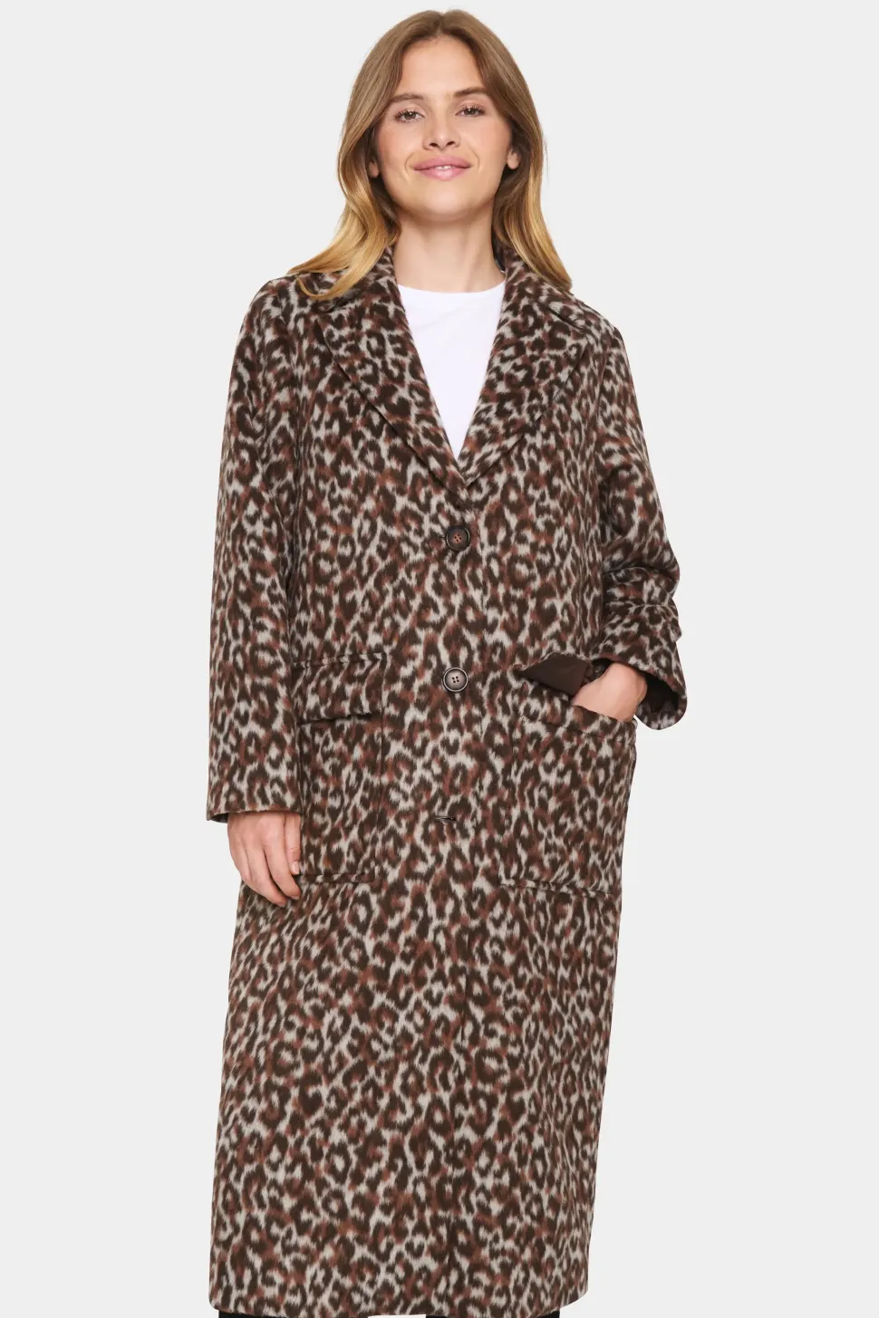 Fideli Single Breasted Printed Coat-Animal Print