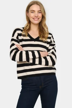 Fikam V-neck Long Sleeve Pullover-Striped