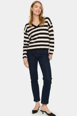 Fikam V-neck Long Sleeve Pullover-Striped