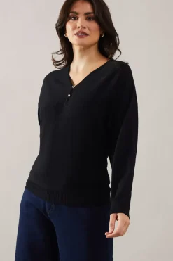 Fine Gauge Button Front V Neck Knitted Top