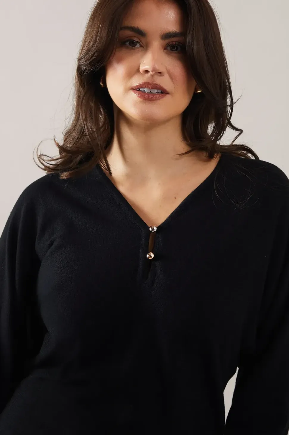 Fine Gauge Button Front V Neck Knitted Top