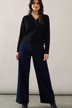 Fine Gauge Button Front V Neck Knitted Top