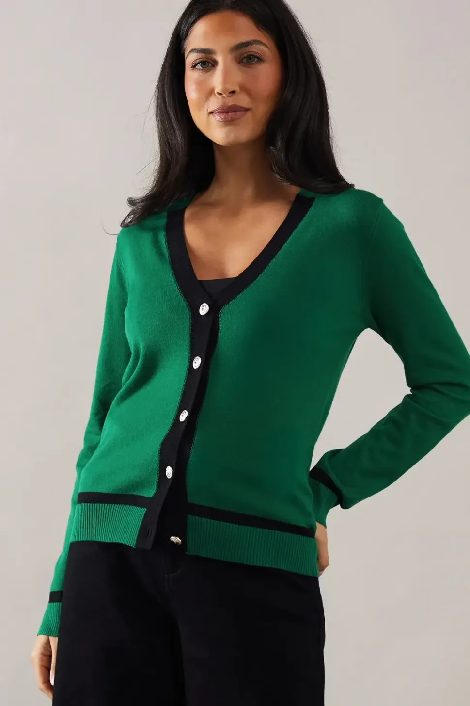 Fine Gauge Tipped Button Down Cardigan