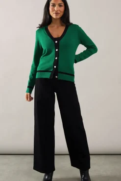 Fine Gauge Tipped Button Down Cardigan