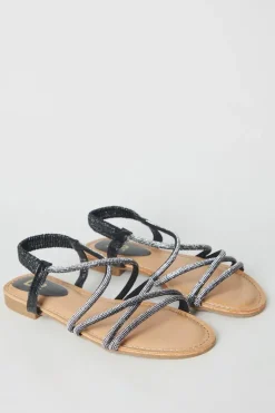 Finne Diamante Cross Strap Elastic Back Flat Sandals