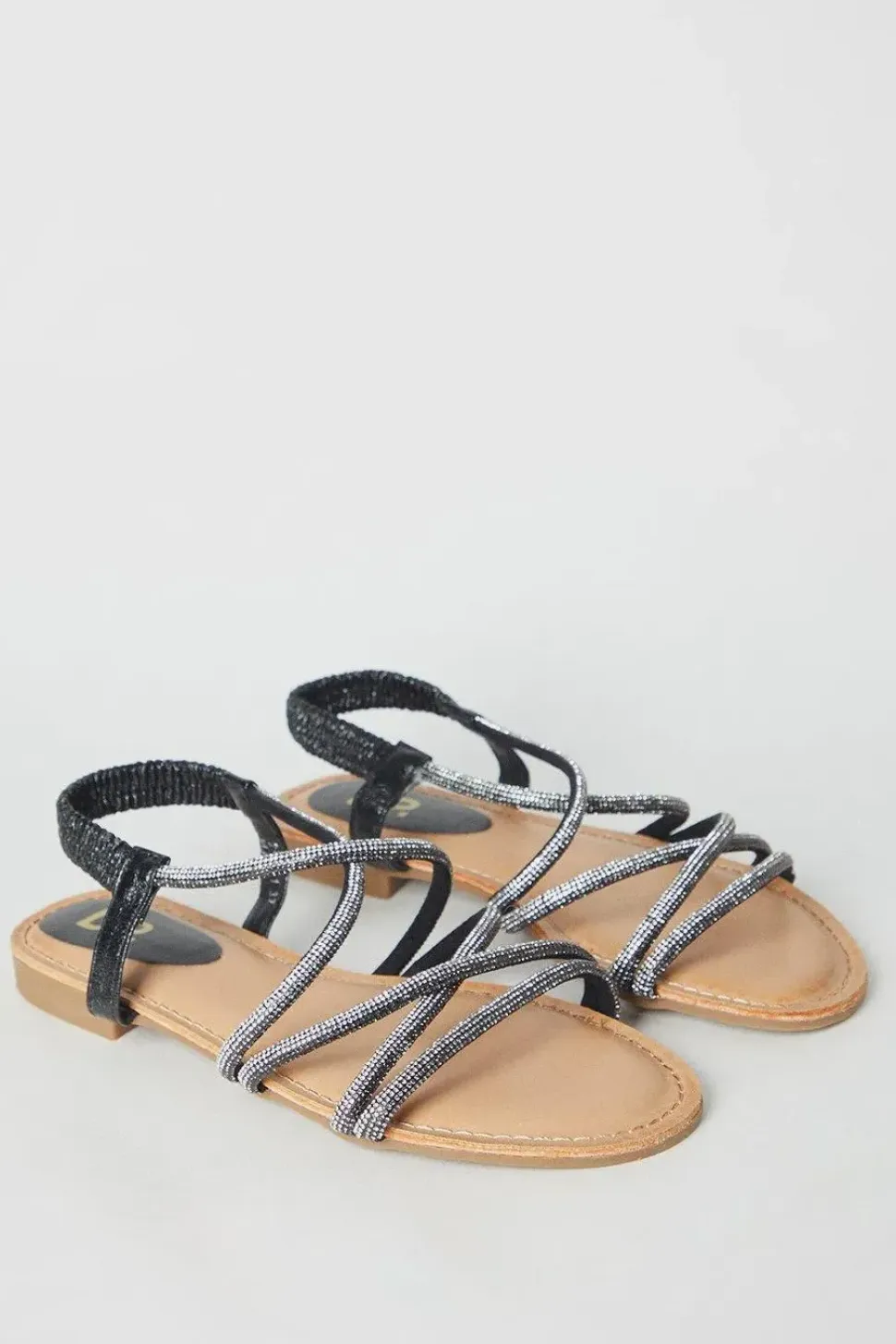 Finne Diamante Cross Strap Elastic Back Flat Sandals