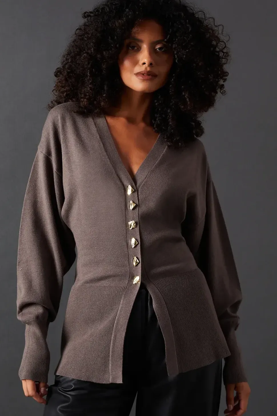 Fit And Flare Plunge V Neck Cardigan