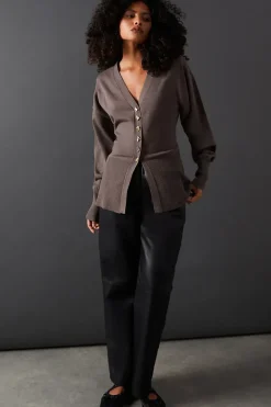 Fit And Flare Plunge V Neck Cardigan